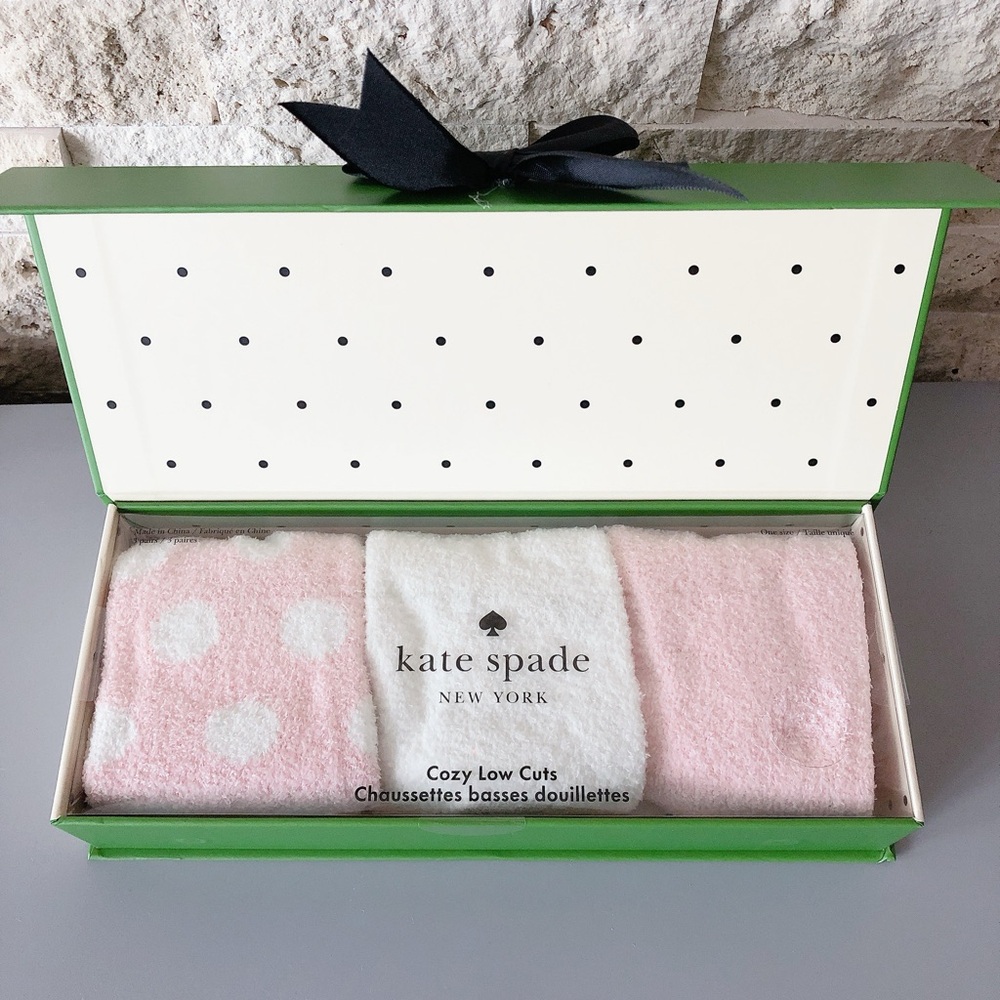 Kate Spade Socks 3 pack Pink and White Cozy Low Cut socks